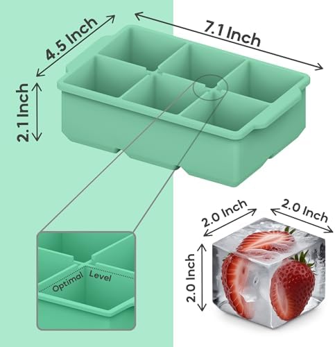 KitchFort® Large Silicone Ice Cube Tray (3-Pack) - 2" Big Ice Mold with Lid