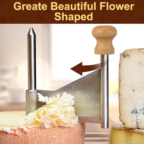 Homoyoyo Girolle Cheese Curler Wheel for Tete de Moine, Cheese Rosette Maker with Wood Base and Stainless Steel Blade, Rotary Shaver for Charcuterie Board, Chocolate and Butter Slicer Tool