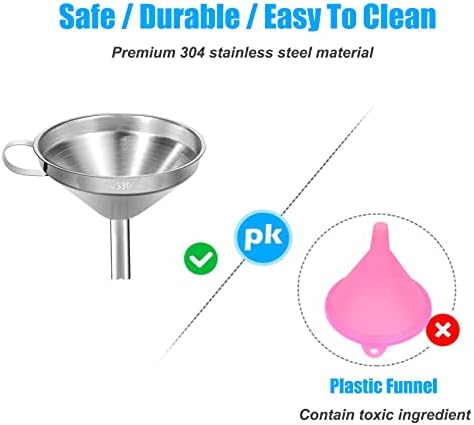 Stainless Steel Kitchen Funnel, 4.3-Inch Food Grade Metal Funnel with Strainer for Filling Bottles, Transferring Liquid, Oil, Juice, Milk