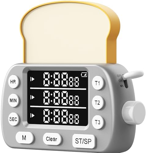 Digital Kitchen Timer for Cooking - 3-Channel Magnetic Countdown Timers with Memory Preset for Baking, Toaster, Eggs Includes Memo Notes (Silver)