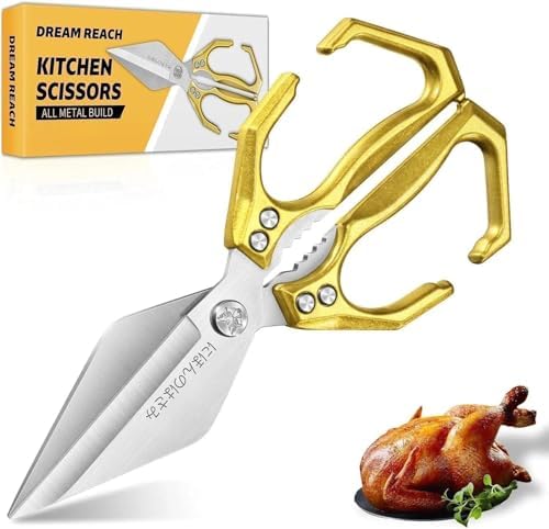 Dream Reach Heavy Duty Poultry Shears for Food with Golden Ergonomic Handle