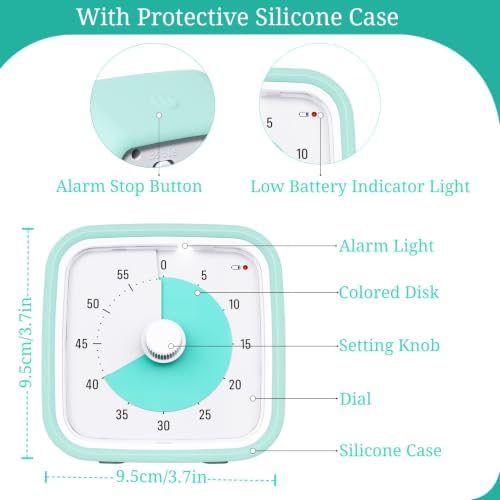Visual Timer for Kids and Adult, 60-min Countdown Timer, LightCyan