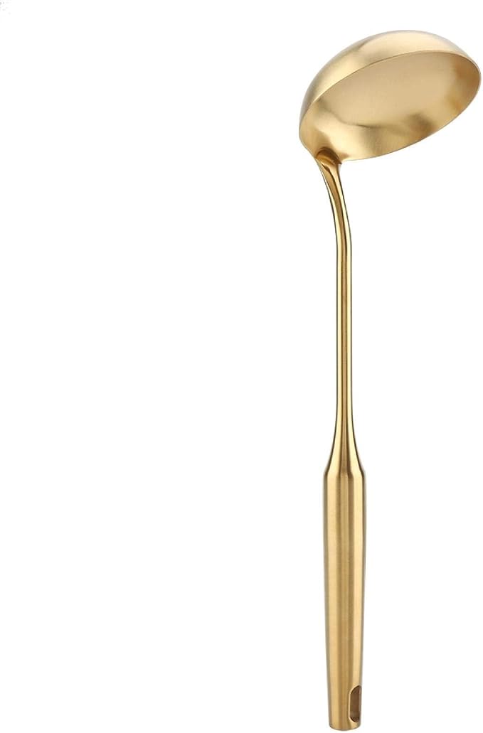 Stainless Steel Kitchen Turner, Big Soup Ladle Useful Cooking Tool Utensil (Soup Ladle-Gold)