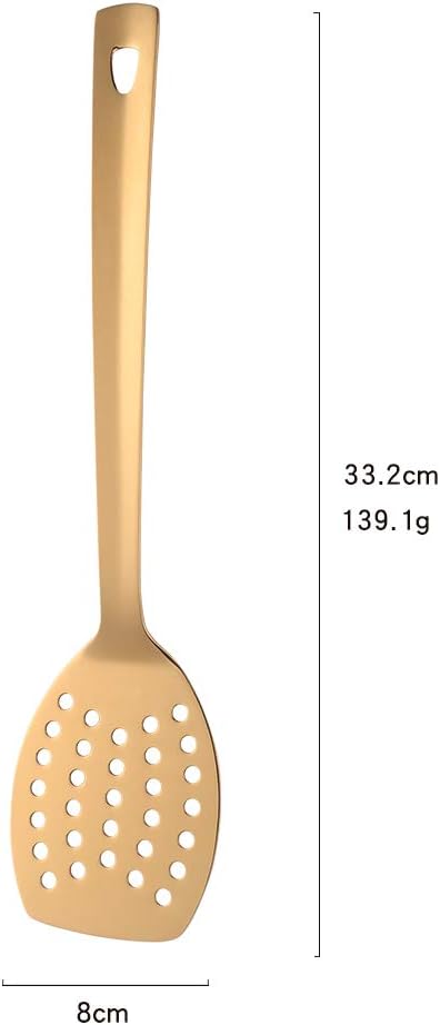 6 Pcs Gold Slotted Turner, Stainless Steel Titanium Plated Spatula, Ergonomic Integral Forming Long Handle-Dishwasher Safe(13 inches/33.2cm)