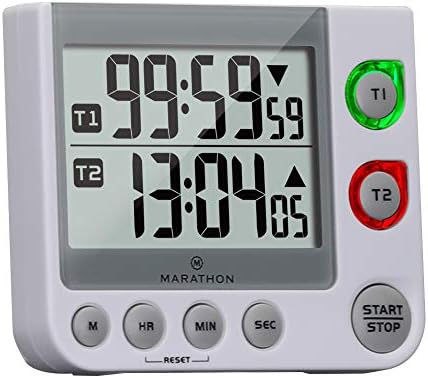 MARATHON Dual Digital Timer, 100-Hour Count Up/Down, Large Display, White