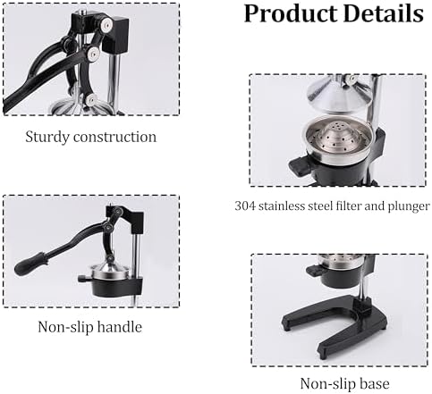 LIU&LIU Citrus Juicer,Manual Citrus Juicer with Conical Pressure Plates,Hand Juice Extractor for Home,Café,Bar,Black