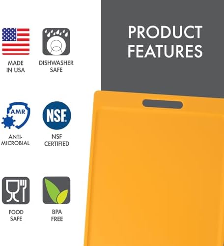 Dexas NSF Certified Polysafe Cutting Board with Handle, 11 x 14.5 Inches, Reversible Kitchen Cutting Board, Yellow