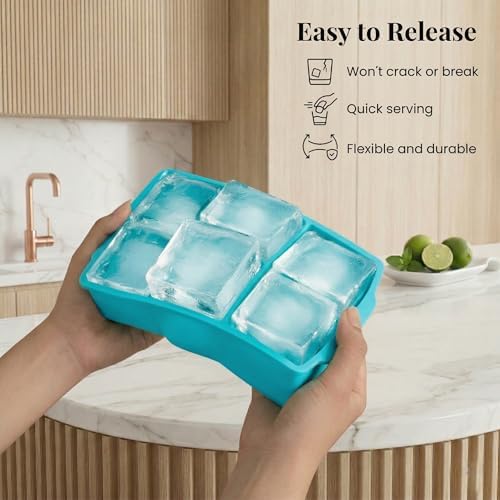 KitchFort® Large Silicone Ice Cube Tray (2-Pack) - 2" Big Ice Mold with Lid
