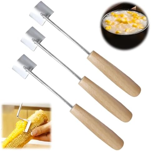 Corn Peeler for Corn on the Cob, Stainless Steel Corn Stripper Tool with Long Handle, Corn Kernel Remover Cutter for Kitchen, Corn Off Cob Tool for Home Cooking (3pc)