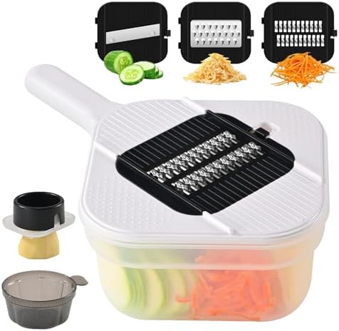 Vegetable Chopper, 3 Blade Veggie Chopper with 7.6 Cup Container, Mandoline Slicer Fruit Cutter with Strainer Basket & Safety Holder, BPA & PFAS Free Food Chopper for Onion Potato Carrot