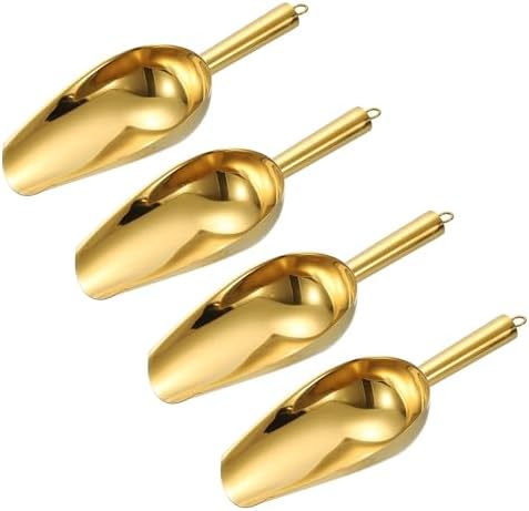 uxcell 4pcs Metal Ice Scoop, 11 inch Stainless Steel Ice Scooper for Kitchen Party Bar Wedding Use, Gold