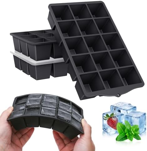 FANYITY Silicone Ice Cube Tray with Lid, Black, Pack of 4 Ice Cube Moulds, Silicone Mould, BPA-Free, Stackable Ice Cube Tray, Ice Cube Trays for Baby Porridge, Cocktail, Whiskey, Coffee