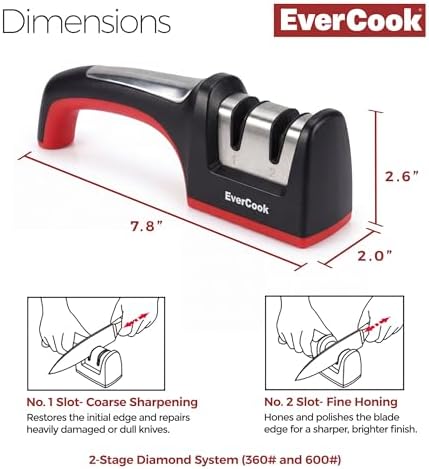 Precision Knife Sharpener for Kitchen Knives, 2-Stage Diamond Sharpening System (360/600 Grit), Non-Slip TPE Base, Stainless Steel Accents