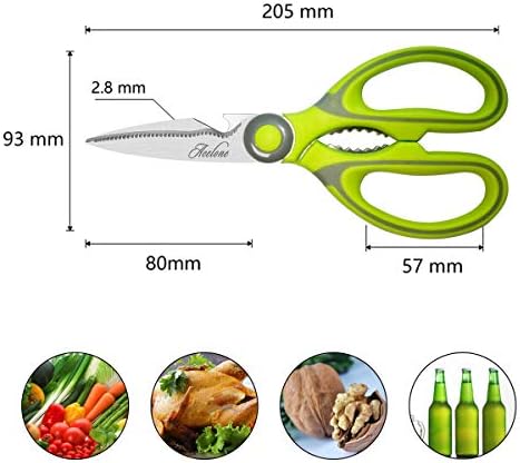 Kitchen Shears, Premium Heavy Duty Shears Ultra Sharp Stainless Steel Multi-function Kitchen Scissors for Chicken/Poultry/Fish/Meat/Vegetables/Herbs/BBQ… (Light Green) (Pack of 2)
