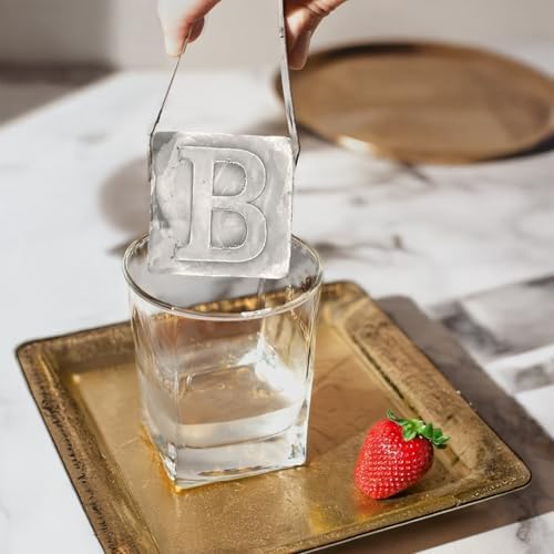 Monogrammed Ice Cubes Mold with Lid, 2 inch Whiskey Ice Cube Tray, Personalized Initials Silicone Cocktail Ice Cube Mold, Wedding Monogram, Thank You Gift, Gifts for Dad (Letter B)