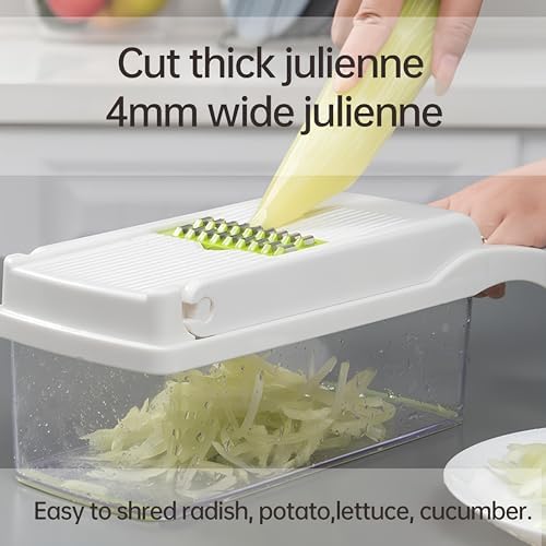 Blade All-in-One Vegetable Chopper, Mandoline Slicer, Dicer, Grater & Cutter – Compact, Durable, Easy-to-Use for Precise Meal Prep (White/Green)