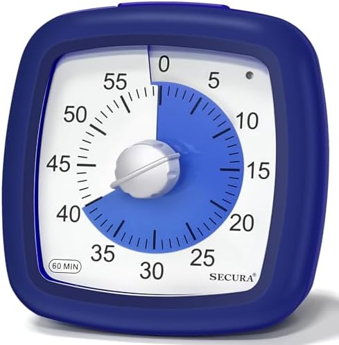 Secura 60-Minute Visual Timer, Silent Study Timer for Kids and Adults