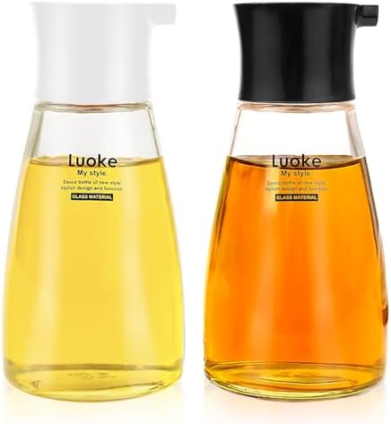 2Pcs Glass Soy Sauce Dispenser Leakproof Vinegar Dispenser Clear Bottles Glass Container Oil Dispensing Seasoning Bottle Vinegar with Lid for Kitchen Cooking Barbecue（Black&White）