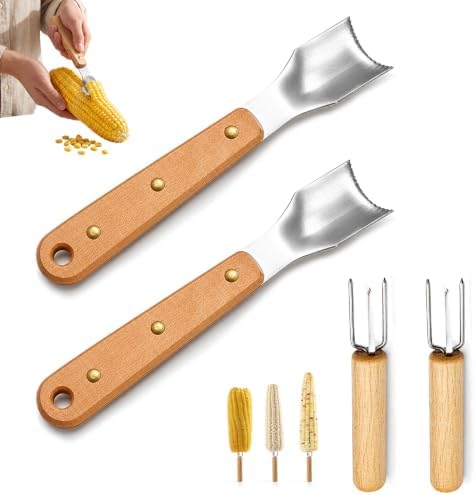 Corn Peeler, 2026 New Stainless Steel Corn Stripper Tool with Holder，2 PACK