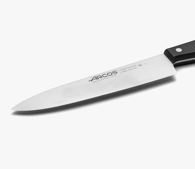 Arcos Chef Knife 8 Inch Stainless Steel. Cooking Knife to Cut and Peel Small Food. Ergonomic Polyoxymethylene Handle and 200mm Blade. Series Universal. Color Black