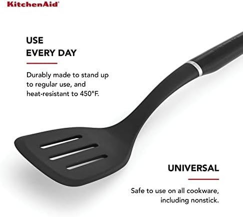 KitchenAid Classic Plastic Cutting Board with Perimeter Trench and Non Slip Edges, Dishwasher Safe, 11 inch x 14 inch, White and Gray & Classic Slotted Turner, One Size, Black 2, 13.66-Inch