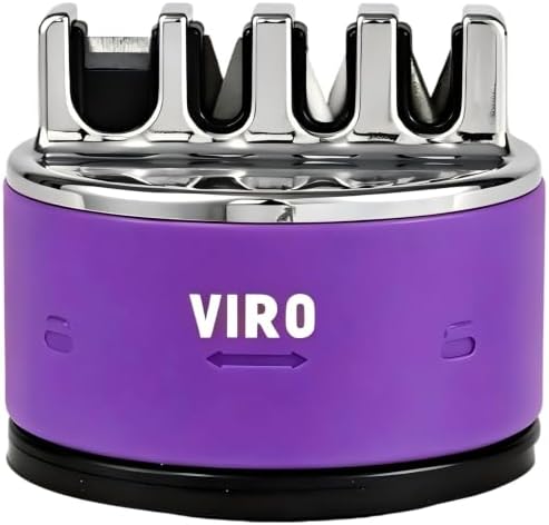 VIRO Compact Suction Kitchen Chef Knife Scissors Sharpener for Straight & Serrated Knives, 4-Stage Knife Sharpening Tool Helps Repair and Restore Blades (Purple)