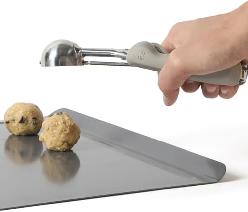 Calphalon Cookie Scoop, Stainless Steel Trigger Scoop for Cookie Dough, Ice Cream & Batter, Portion Control Kitchen Scoop with Release Mechanism, Taupe