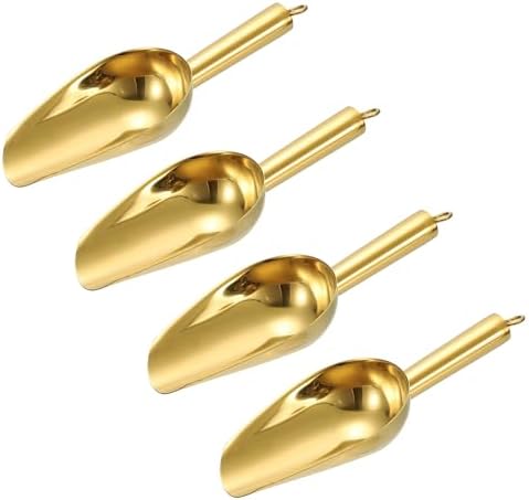 uxcell 4pcs Metal Ice Scoop, 8.5" x 2.7"Stainless Steel Ice Scooper for Kitchen Party Bar Wedding Use, Gold