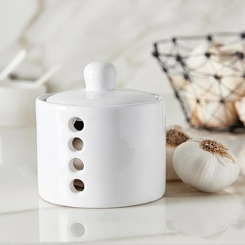 Santa Barbara Design Studio Garlic Keeper Modern Ceramic Countertop Garlic Storage Container, 4" x 3.75", White