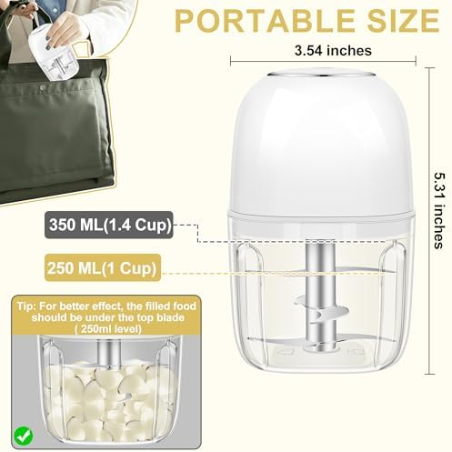 350ML (1.4 Cup) Electric Garlic Chopper, Portable Mini Food Processor
