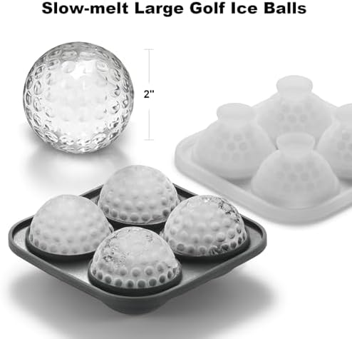 Nax Caki 3D Golf Ice Cube Tray, Large Golf Silicone Fun Shapes Whiskey Ice Mold with Funnel for Cocktails, Bourbon,Brandy, Whiskey Gifts for Men Black
