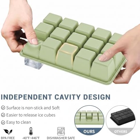 Silicone Ice Cube Tray 2 Pack - EASY RELEASE ice cube tray with lid, BPA Free Ice Cubes Trays for Freezer,ice cube mold for Cocktail,Whiskey (Green)