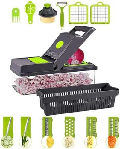 KitchenHelper 15 in 1 Mandoline - Food Chopper, Cutter, Dicer, Grater, Peeler, Slicer, Egg Separator, and Rinse Basket