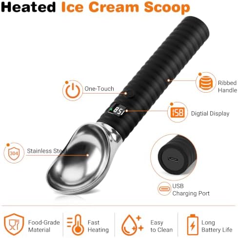 Heated Ice Cream Scoop Rechargeable, with LED Display Screen(Black)