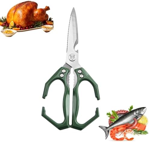 Kitchen Scissors 3.5mm Thick Blade, Heavy Duty All-Metal Shears for Cutting Poultry Bones & Meat, Ergonomic Non-Slip Handle, 5-in-1 with Bottle Opener & Fish Scaler, Rust-Proof and Dishwasher Safe
