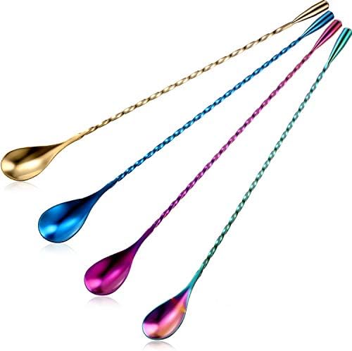 Boao 4 Pcs 12 Inch Stainless Steel Cocktail Spoons, Rainbow Assortment