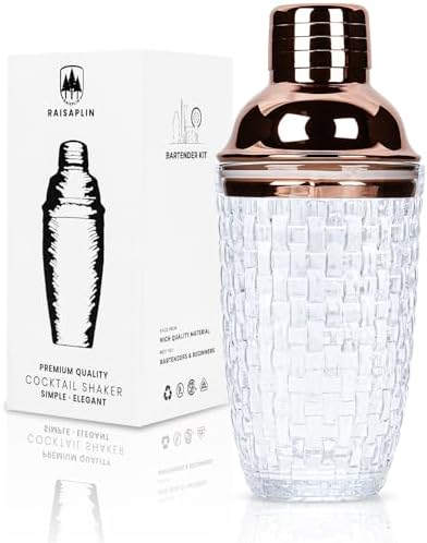 Glass Cocktail Shaker Set with Built-in Strainer - 13 ounces Martini & Margarita Mixer Bartender Tools for Whiskey, Coffee, Beverages, Durable Crystal clear Shaker Cup for Home Bar, Party & Gifts