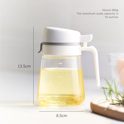 Oil Dispenser Bottle, 12oz Glass Oil Bottle with Scale, Kitchen