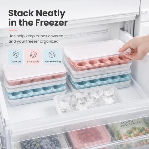 2 Pack Heart Shpaed Ice Cube Trays with Lids and Bins Ice Molds with Ice Storage Box, 48 Holes Silicone Heart Ice Cube Tray for Whiskey Cocktail Fun Shapes Cubes, with Lids & Bins