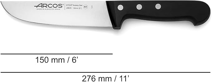 Arcos Butcher Knife 6 Inch Nitrum Stainless Steel. Professional Cooking Knife For Cutting Meat, Fish and Vegetables. Ergonomic Polyoxymethylene Handle. Series Universal. Color Black.