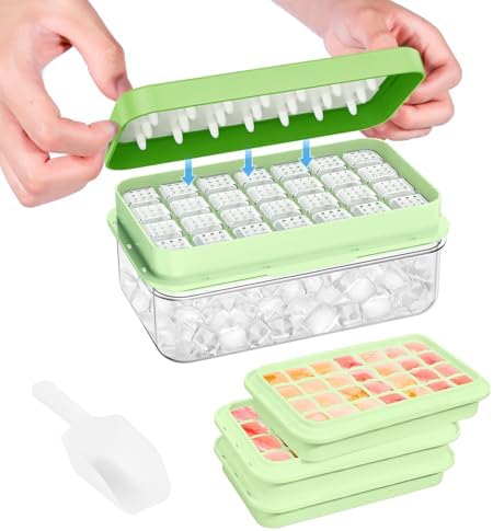 PHINOX Ice Cube Tray with Lid and Bin, Easy Release 84 Cubes for Freezer