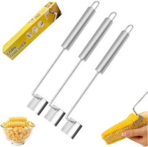 Upgrade Long Handle Stainless Steel Corn Cob Stripper Tool, Easy Clean Corn Peeler Corn Cob Stripper Tool, Corn on the Cob Cutter Kernel Remover for Home Kitchen Gadget (3pcs)
