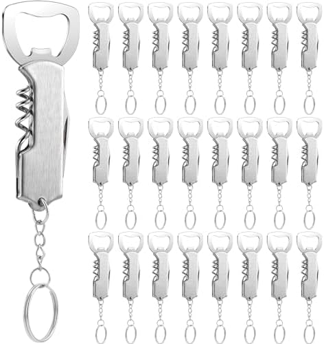 Ziliny 24 Pcs Wine Bottle Opener Keychains Bulk Corkscrew, Silver