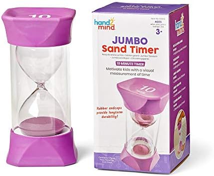 hand2mind Jumbo 10 Minute Sand Timer, Large Hourglass, Shower Timer for Kids, Sand Clock, Toddler Visual Countdown for Classroom, Game and Calm Down Corner Supplies (Set of 1)