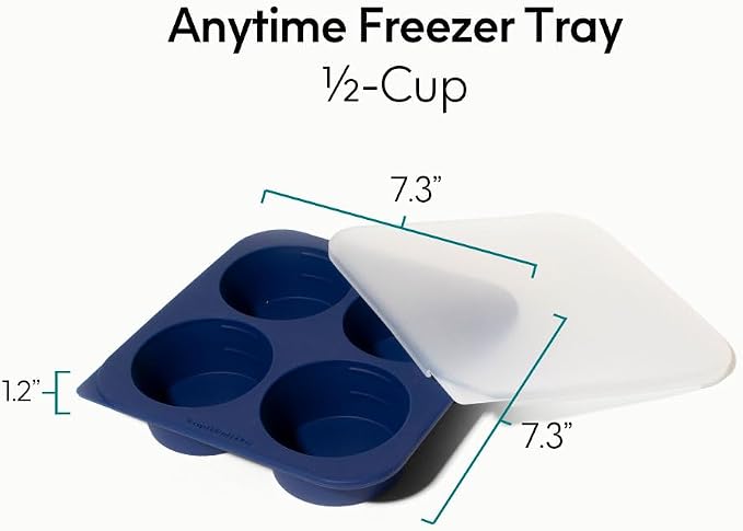 Anyday 1/2-Cup Silicone Freezer Tray with Silicone Lid for Food Storage, Rice, Stock, Leftovers | Plastic-Free Freezer Container | Soup Molds for Meal Prep Portions | 4 Oz / 125mL Freezing Tray