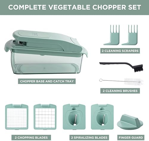 ook with Color Vegetable Chopper - Multifunctional 11 in 1 Vegetable Chopper with Container - Food Chopper to Dice, Chop, Slice, Julienne and Spiralize, Sage