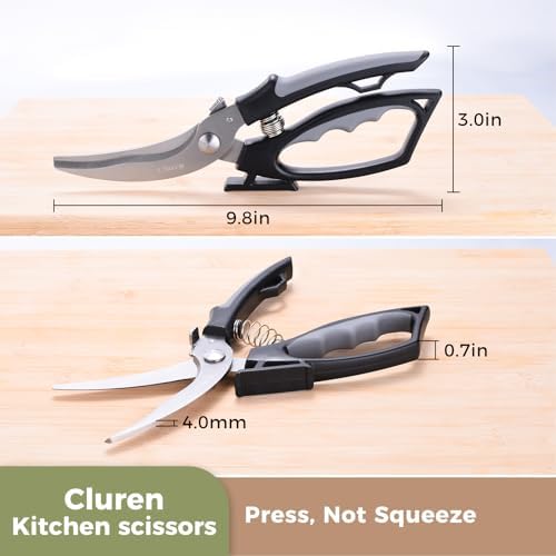Kitchen Shears & Scissors Heavy Duty with Self-Standing Base | Cuts Poultry, Meat, Food | Ergonomic XL-Handle for Large Hands (Black-Gray)