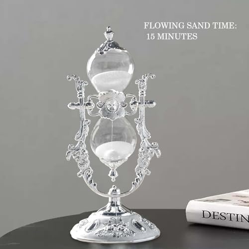 Vintage Embossed Hourglass Sand Timer Decor,8.38inch,15Min,360° Rotating