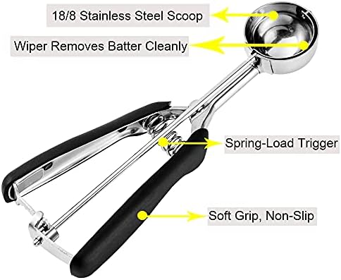 Cookie Scoop set, Size #60/ #40/ #20 Size Cookie Dough Scoop, 3 Pack Cookie Scoops for Baking, Non-slik Grip, Black, 18/8 Stainless Steel