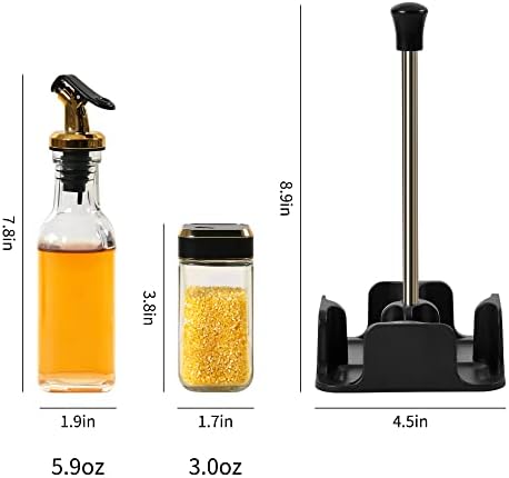 Oil and Vinegar Dispenser Set with Caddy, Glass Bottle Seasoning Pepper Salt Dispenser Oil Spouts Oil Funnel Brush Kit